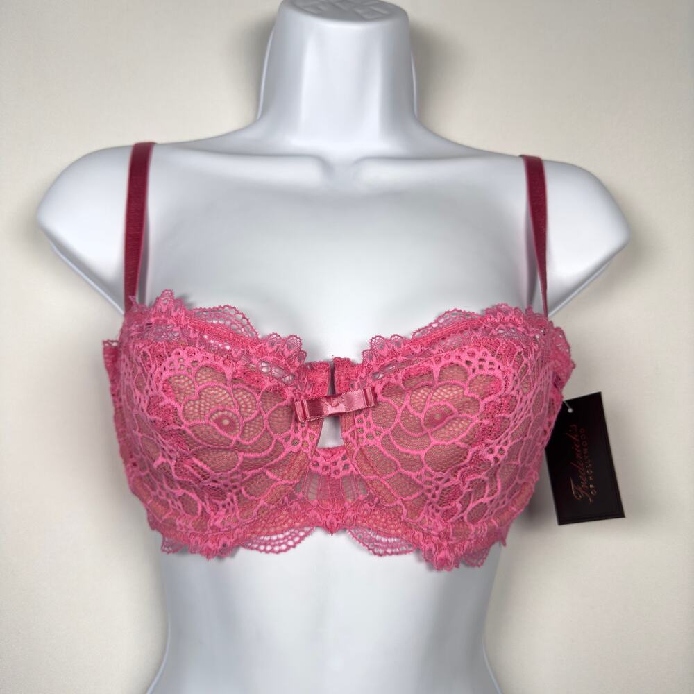 NWT Frederick's Of Hollywood Cindy Lace Pink Balconette Underwire Bra Size 32DD